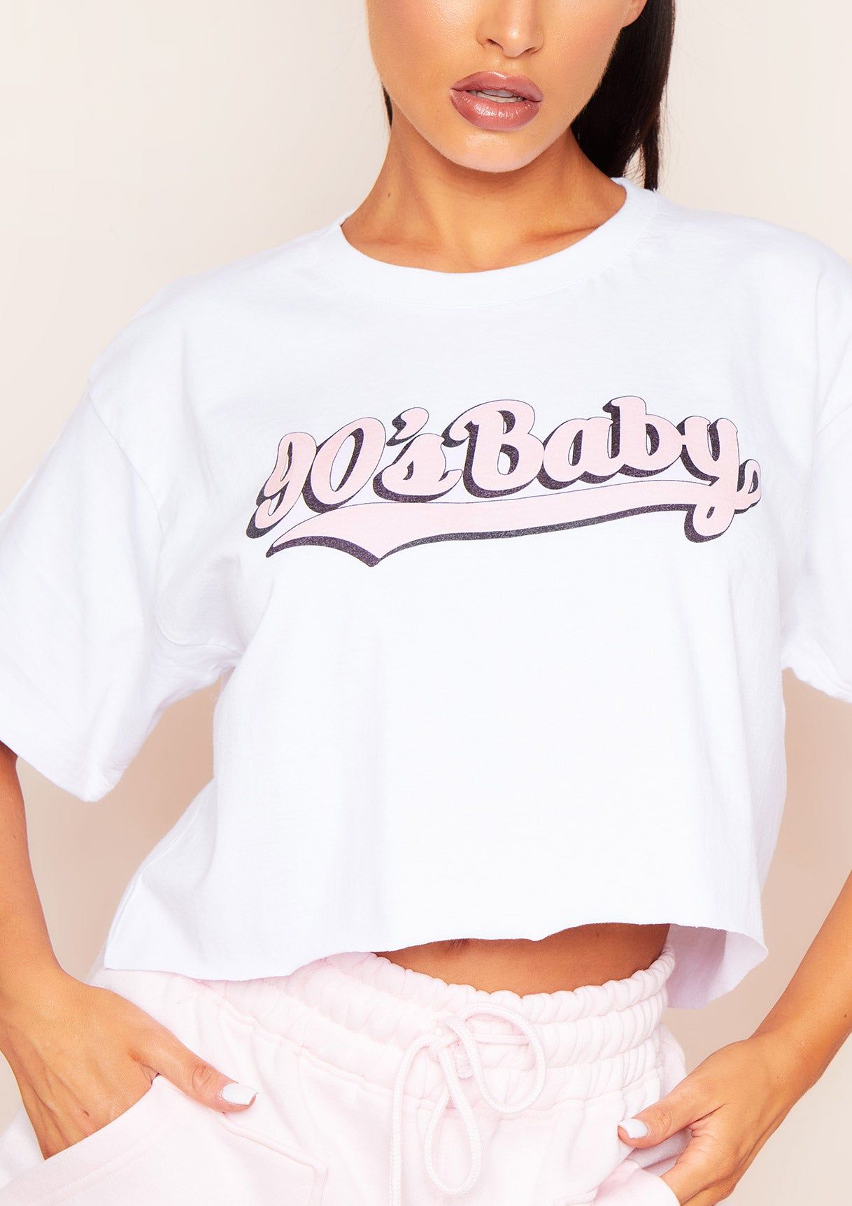 Ashley White 90s Baby Slogan Oversized Crop T-Shirt sold by Missy Empire product image thumbnail 3