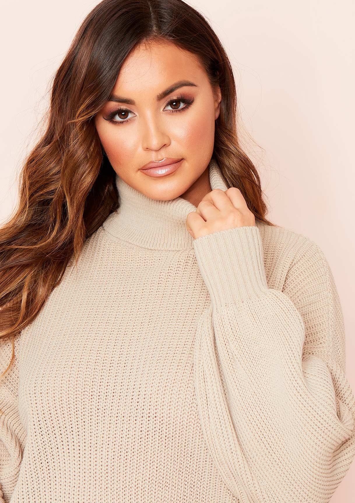 Della Stone Balloon Sleeve Roll Neck Knitted Jumper sold by Missy Empire product image thumbnail 3