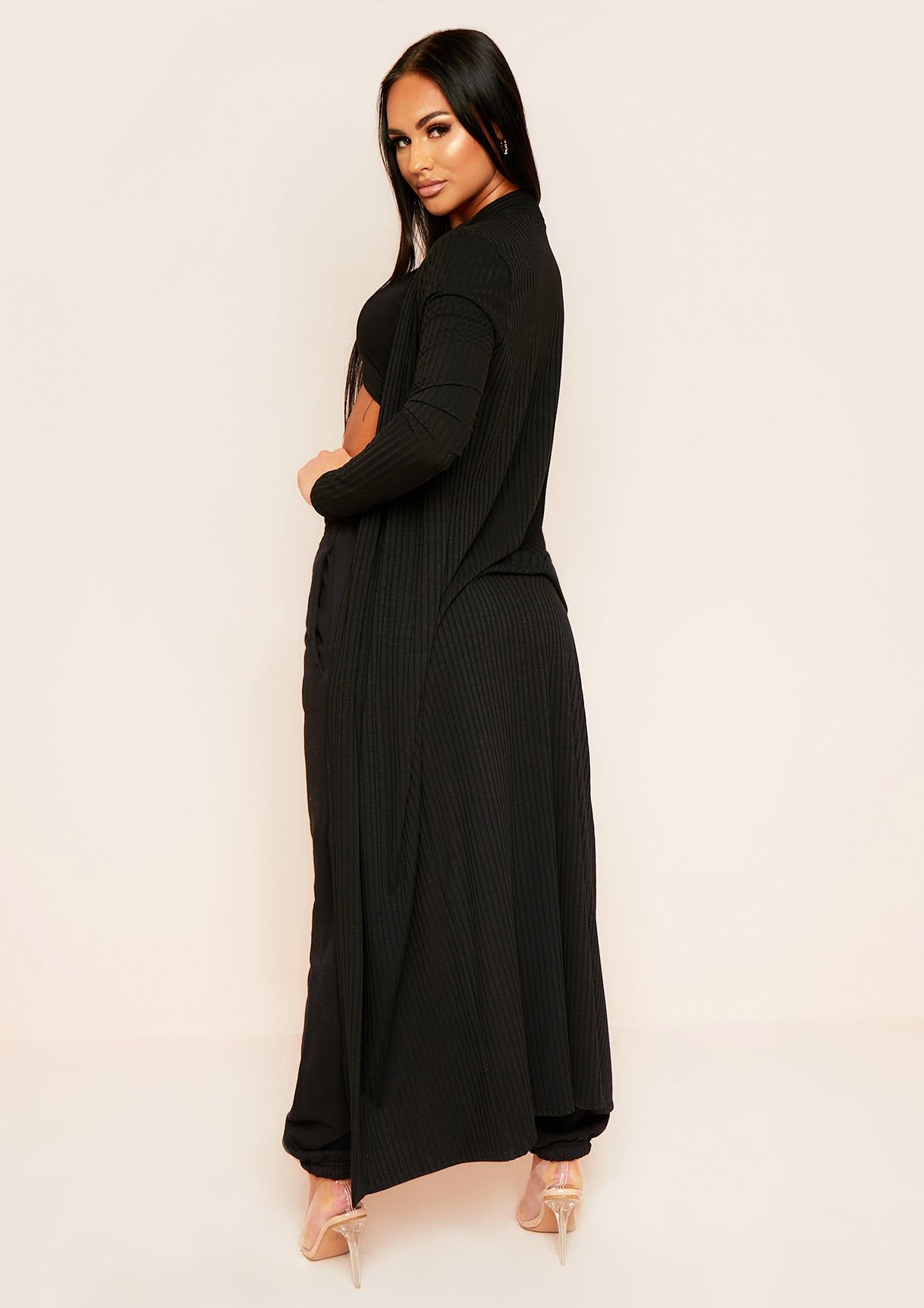 Fabiana Black Ribbed Jersey Maxi Cardigan sold by Missy Empire product image thumbnail 4