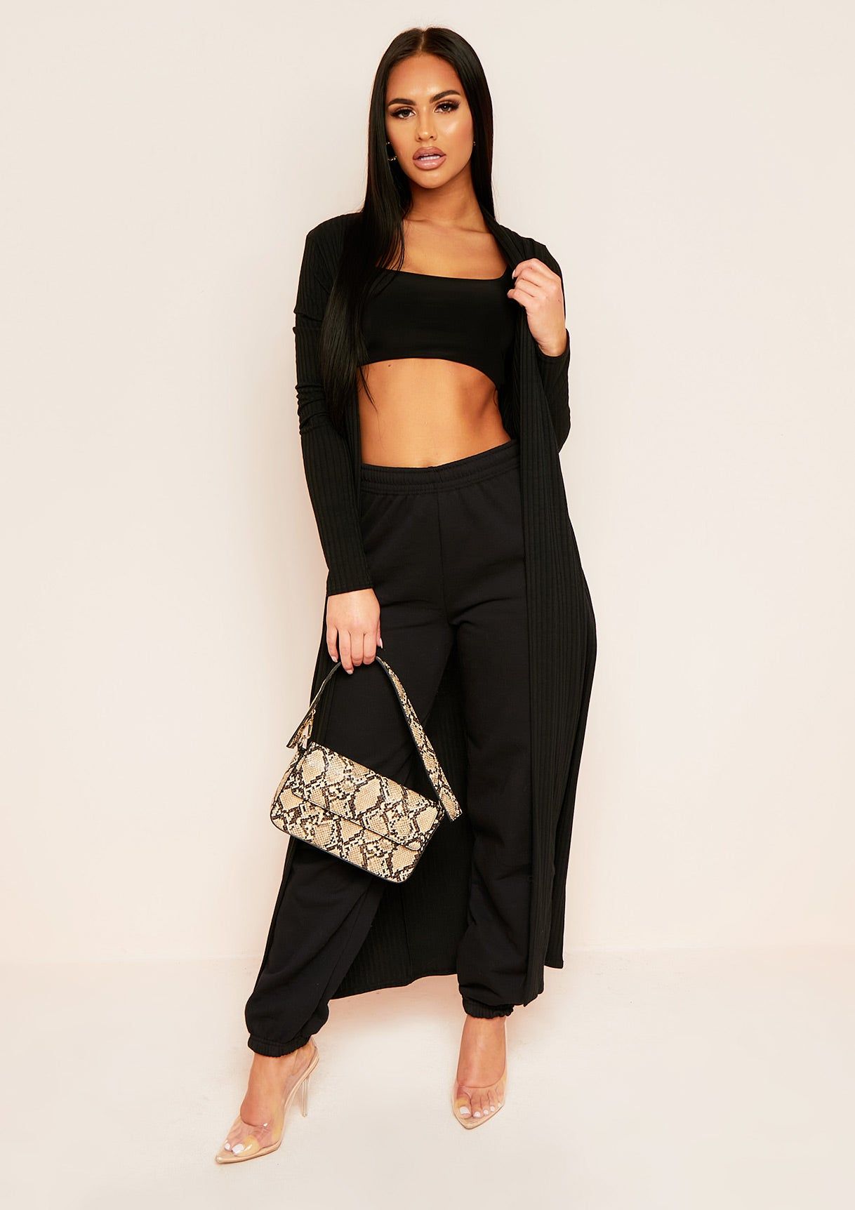 Fabiana Black Ribbed Jersey Maxi Cardigan sold by Missy Empire product image thumbnail 2