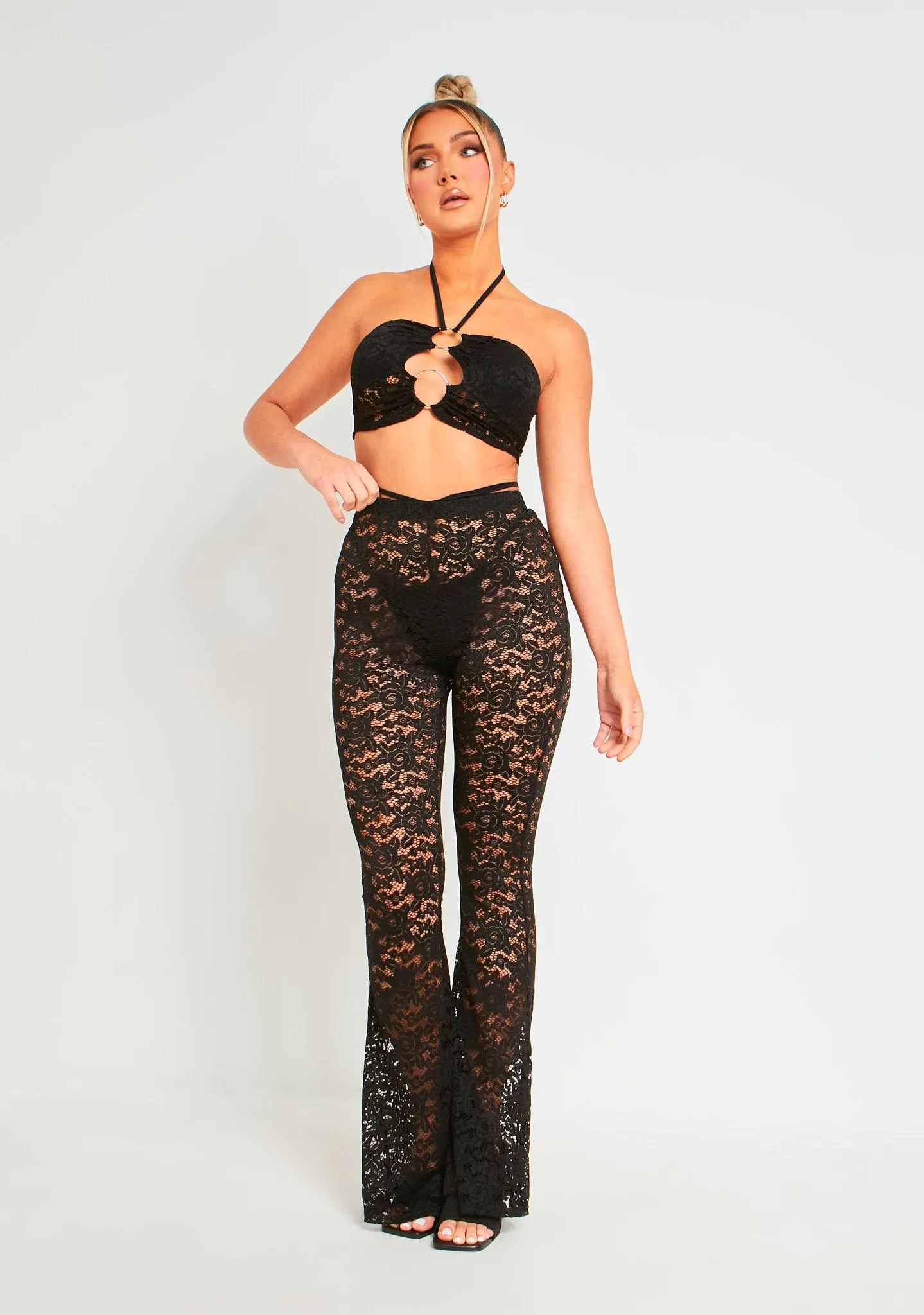 Alice Black Lace Fit And Flare Trousers sold by Missy Empire product image thumbnail 4