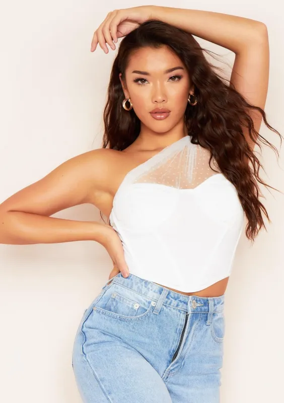 Alia White Draped Mesh Corset Top sold by Missy Empire