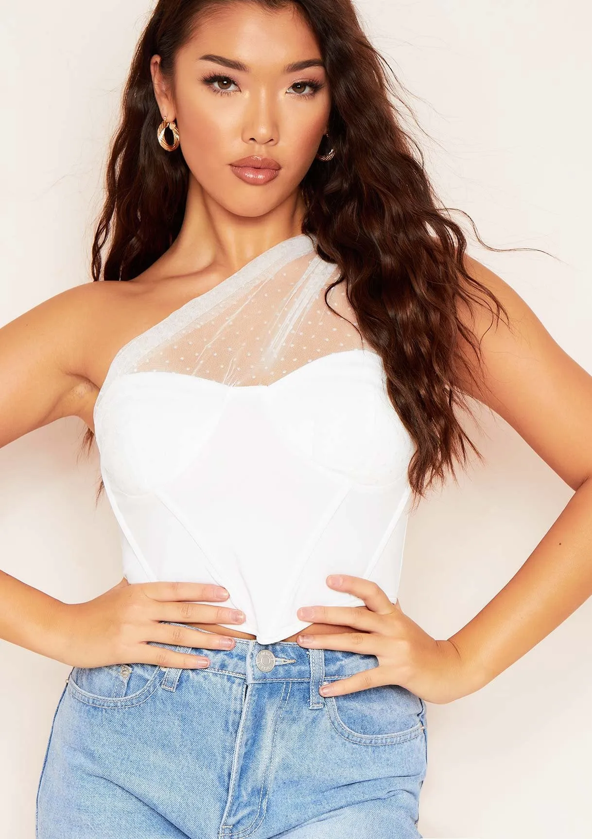 Alia White Draped Mesh Corset Top sold by Missy Empire product image thumbnail 3