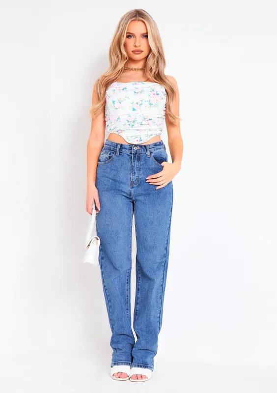 Ivy Blue Mid Wash Straight Leg Jeans sold by Missy Empire