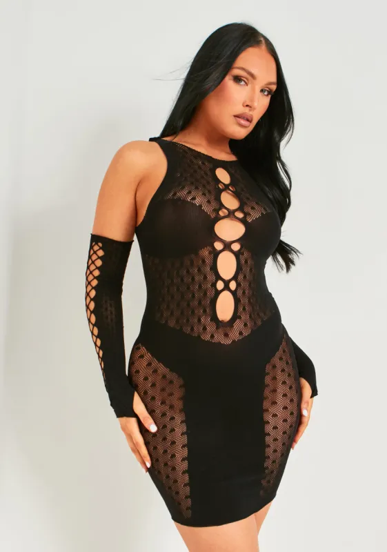 Darcey Black Mesh Cut Out Sleeveless Bodycon Dress sold by Missy Empire