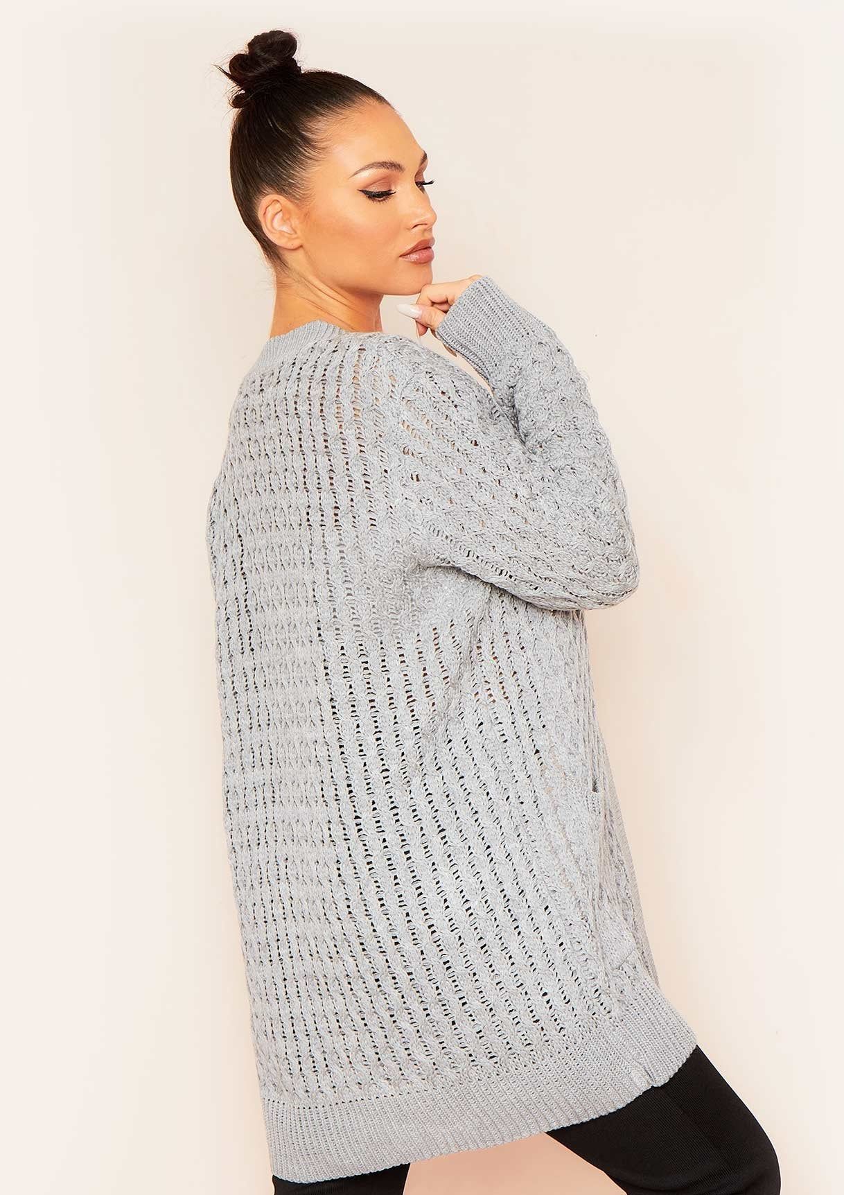 Fiona Grey Cable Knit Long Cardigan sold by Missy Empire product image thumbnail 4