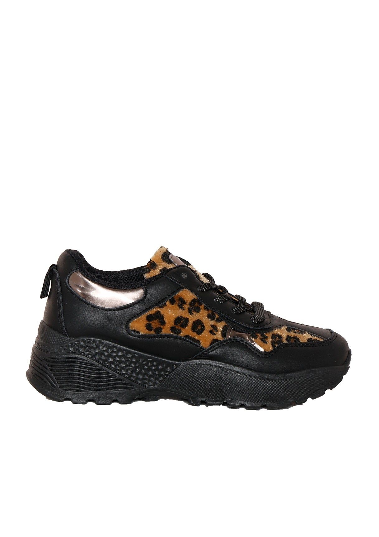 Zora Black Leopard Print Chunky Trainers sold by Missy Empire