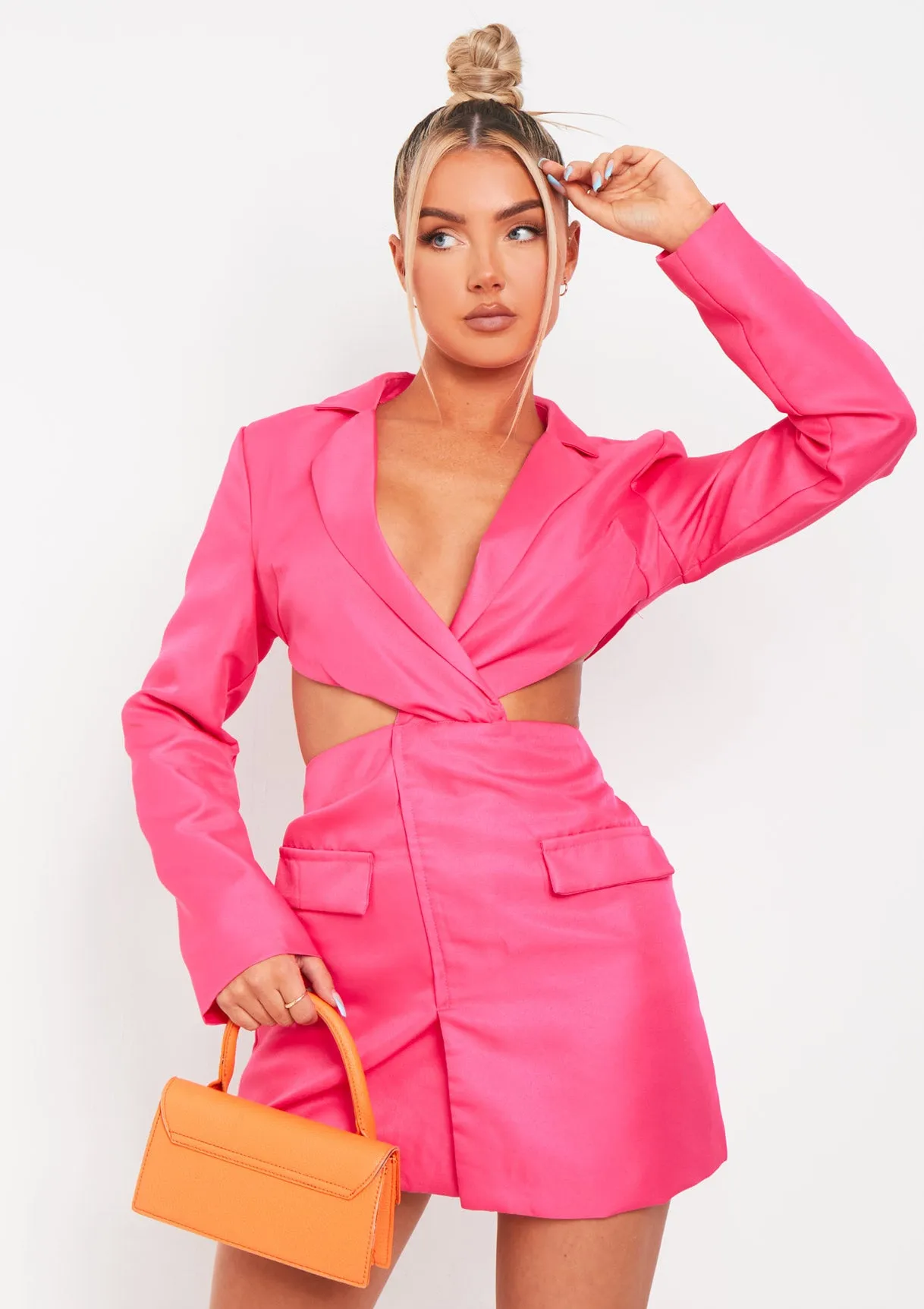 Lucinda Pink Cut Out Blazer Dress sold by Missy Empire