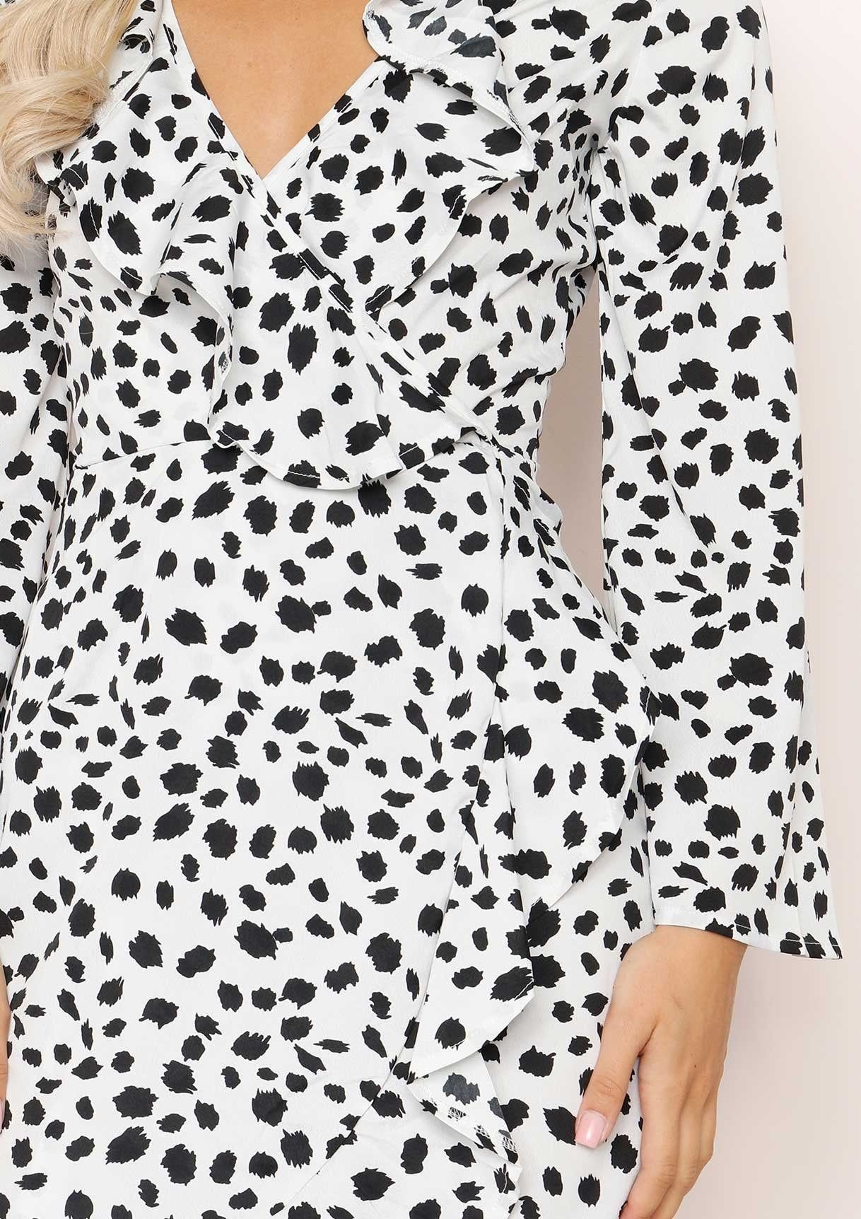 Kathie White Animal Print Frill Wrap Dress sold by Missy Empire product image thumbnail 4