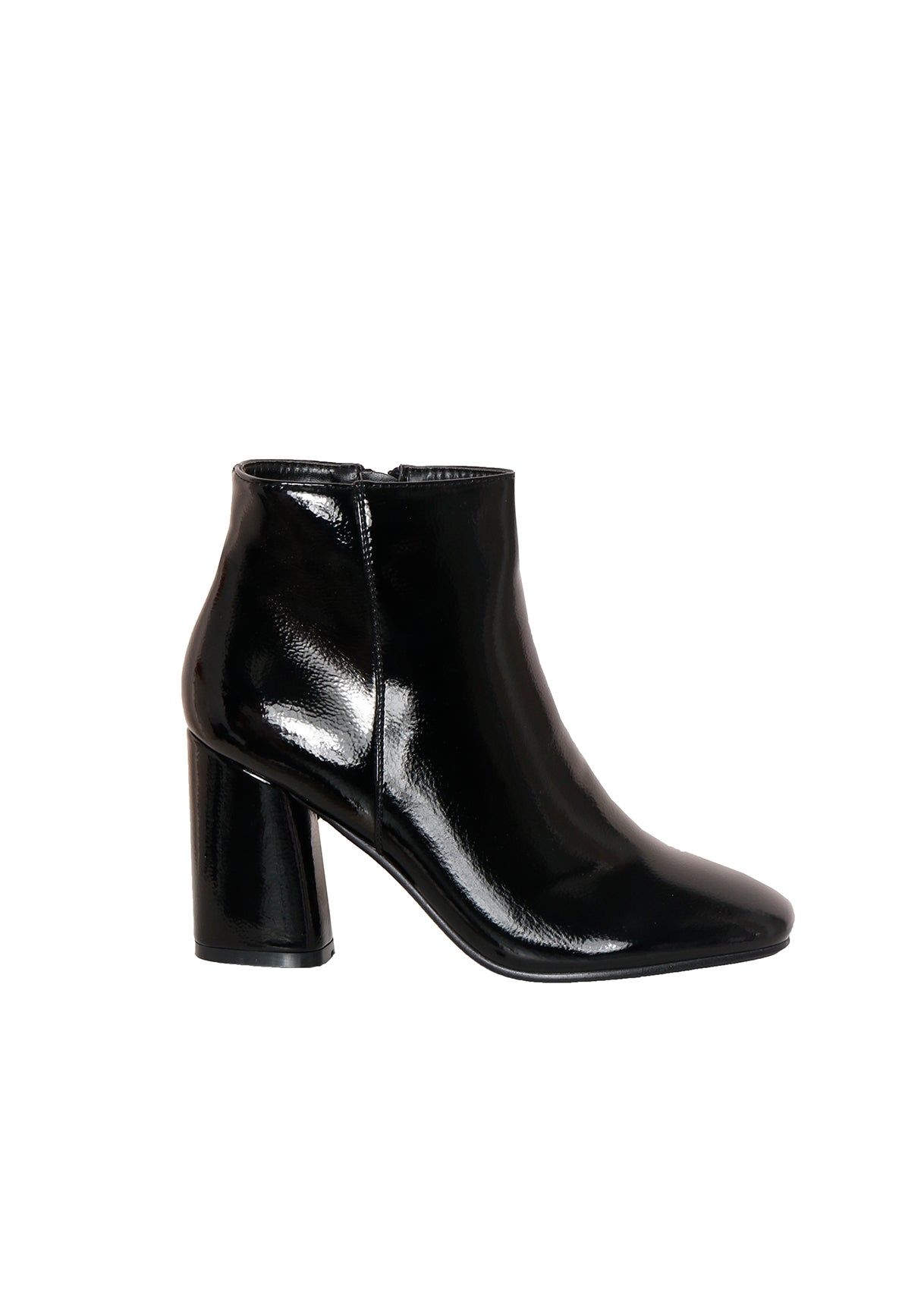 Rowena Black Patent Block Heeled Boots sold by Missy Empire