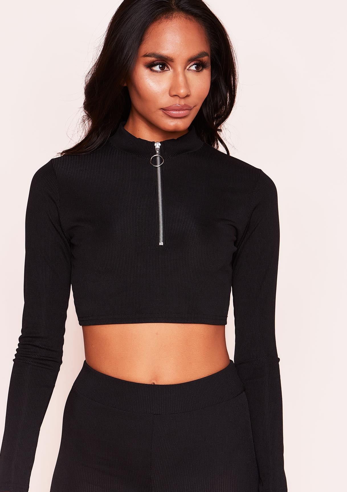 Nyla Black Zip Up Crop Top sold by Missy Empire product image thumbnail 4