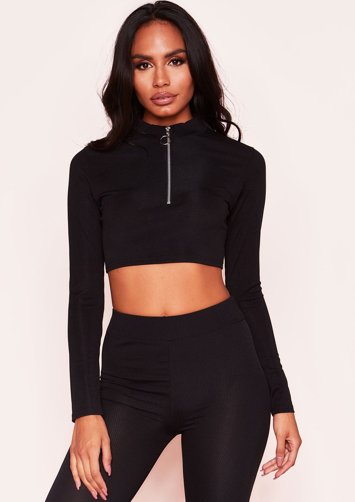 Nyla Black Zip Up Crop Top sold by Missy Empire