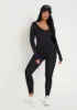 Amelia Black Seamless Long Sleeve Plunge Jumpsuit sold by Missy Empire