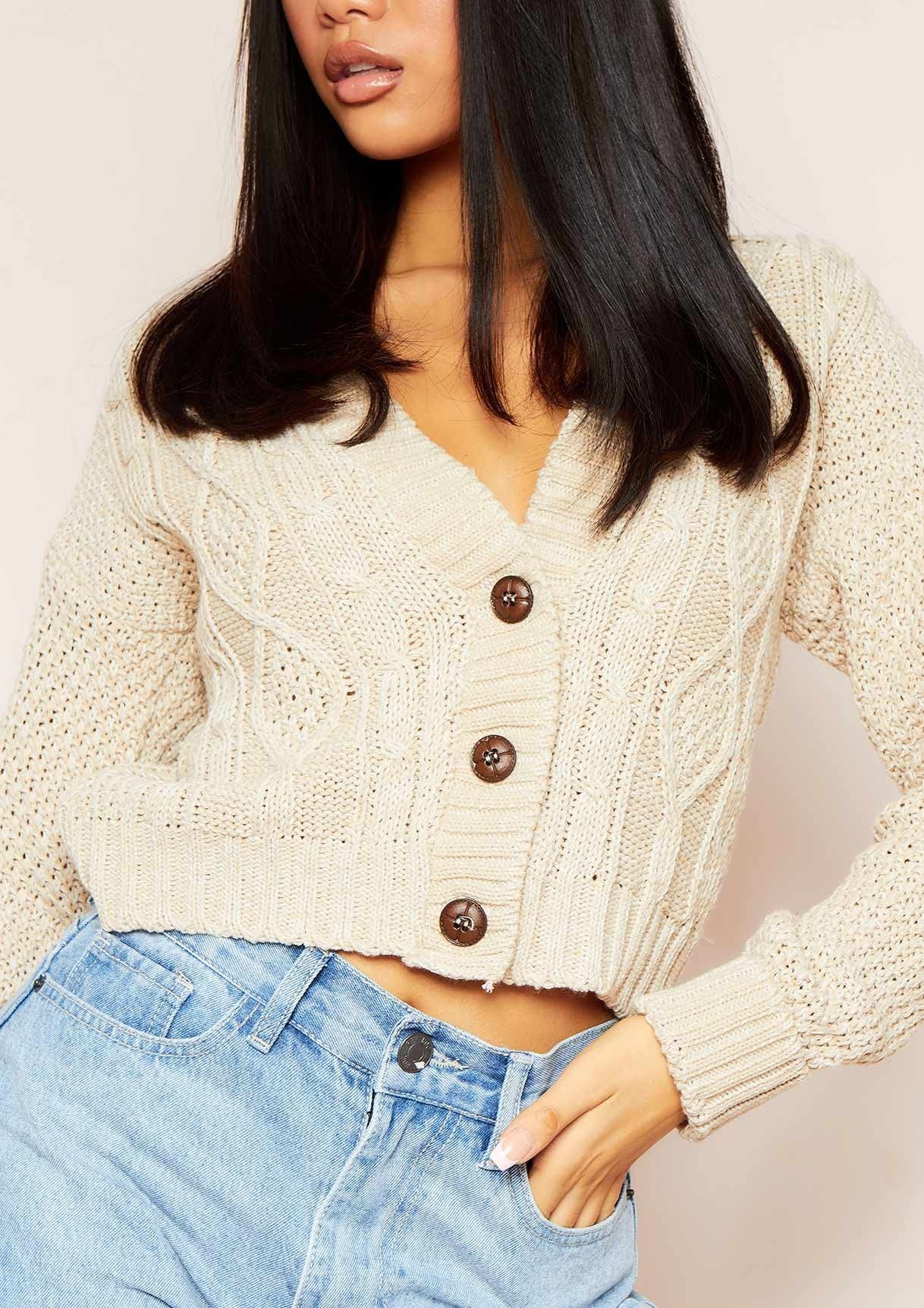 Emma Beige Knit Button Cardigan sold by Missy Empire product image thumbnail 2
