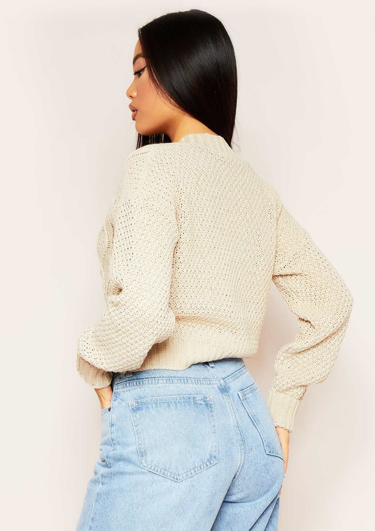 Emma Beige Knit Button Cardigan sold by Missy Empire product image thumbnail 3