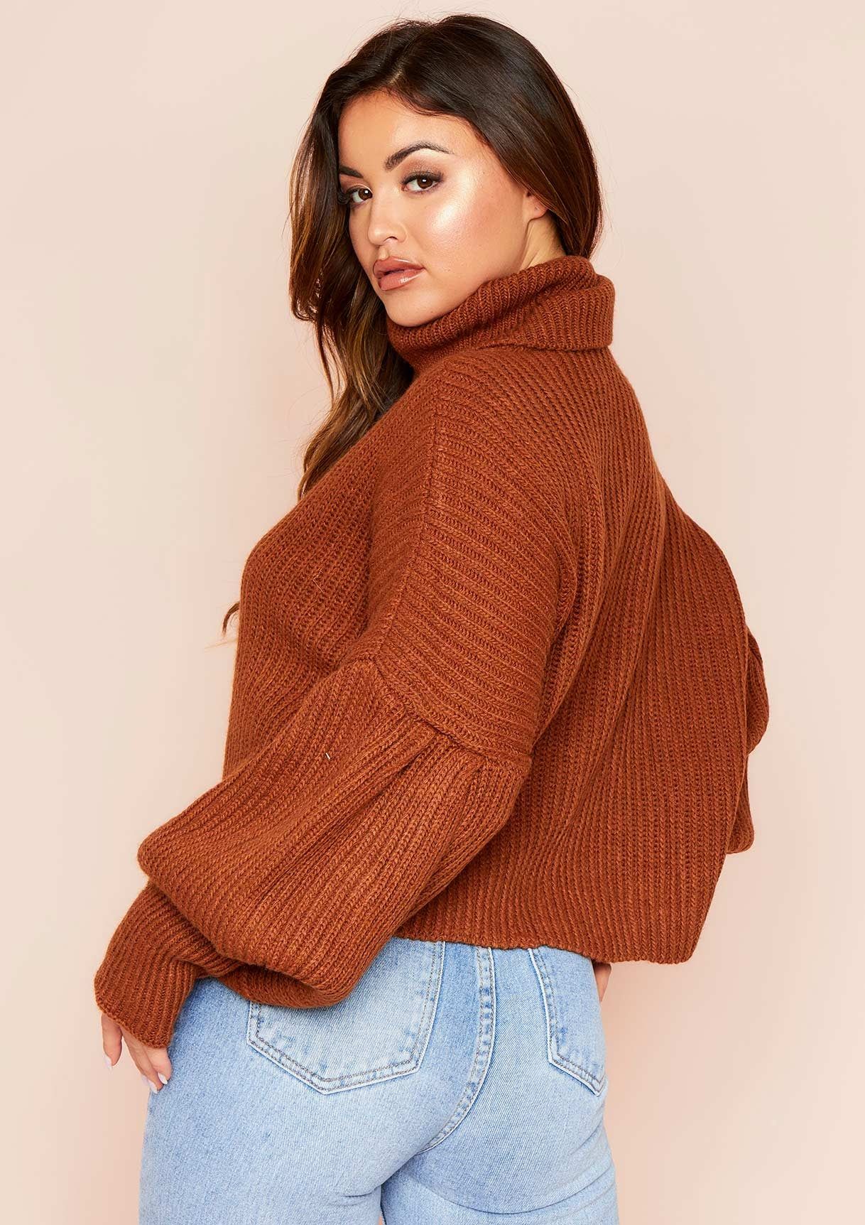 Aiyana Brown Balloon Sleeve Roll Neck Cropped Jumper sold by Missy Empire product image thumbnail 4