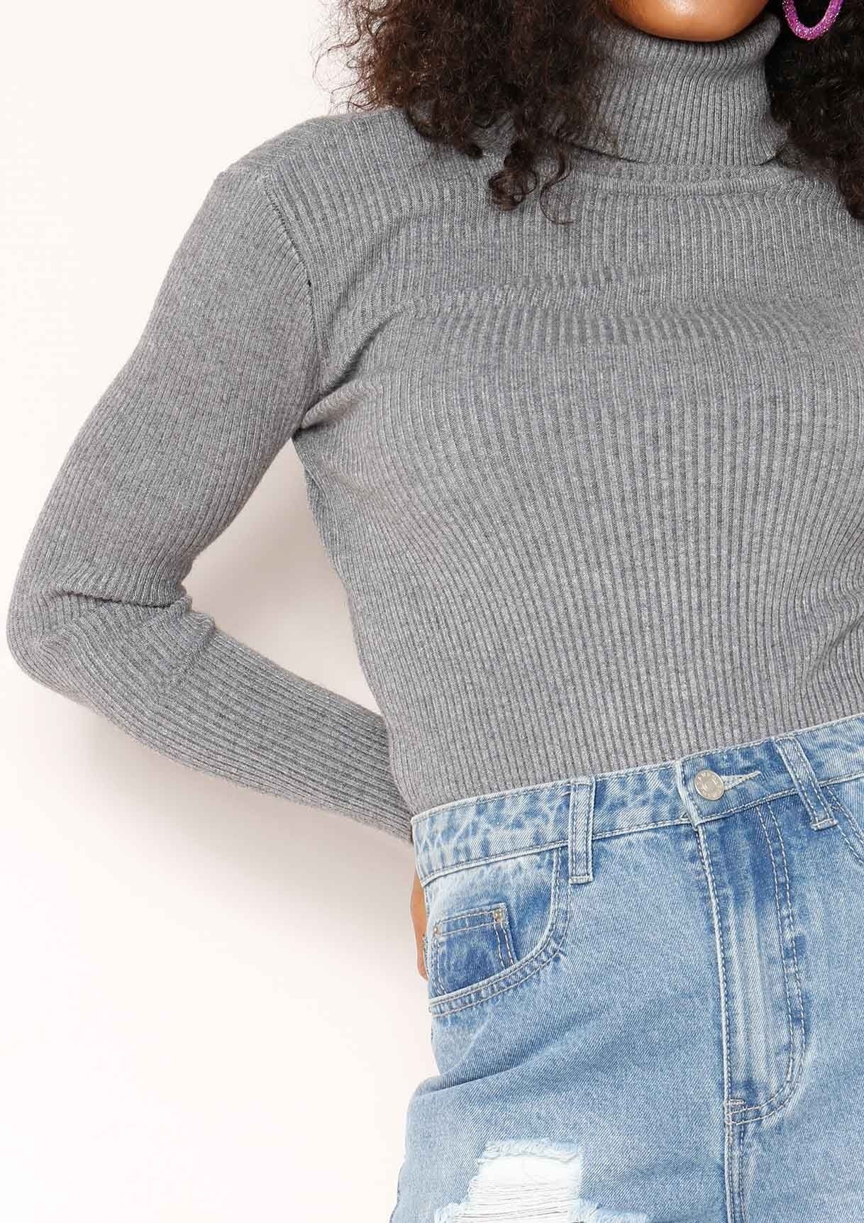 Tena Grey Knit Ribbed Roll Neck Jumper sold by Missy Empire product image thumbnail 2