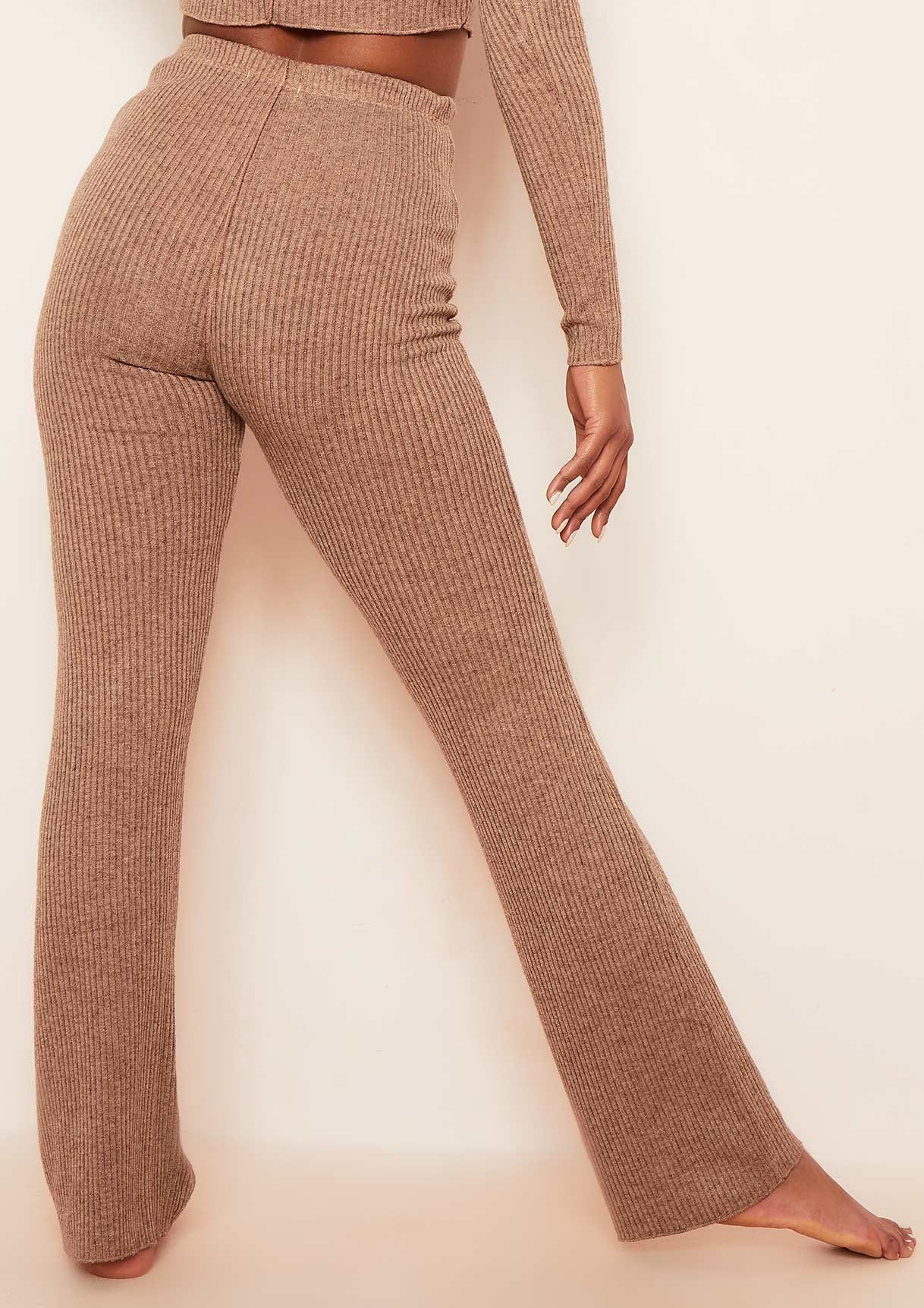 Arla Mocha Rib Exposed Seam High Waisted Flared Leggings sold by Missy Empire product image thumbnail 3