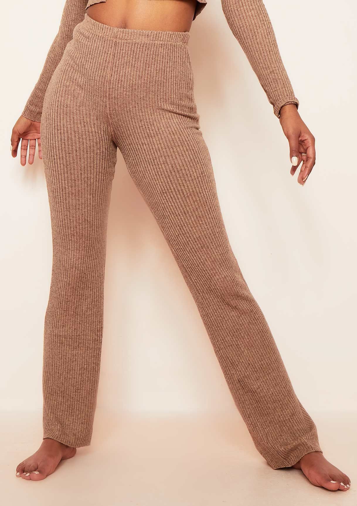 Arla Mocha Rib Exposed Seam High Waisted Flared Leggings sold by Missy Empire product image thumbnail 2