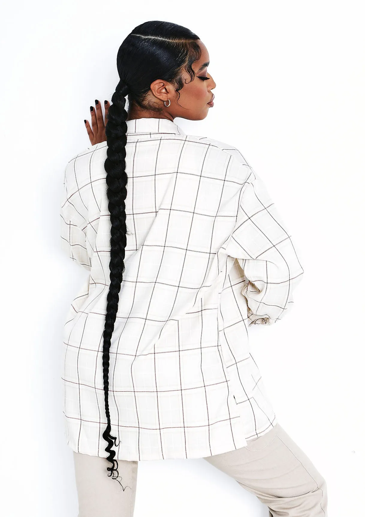 Teresa Beige Longline Checked Oversized Shirt sold by Missy Empire product image thumbnail 3