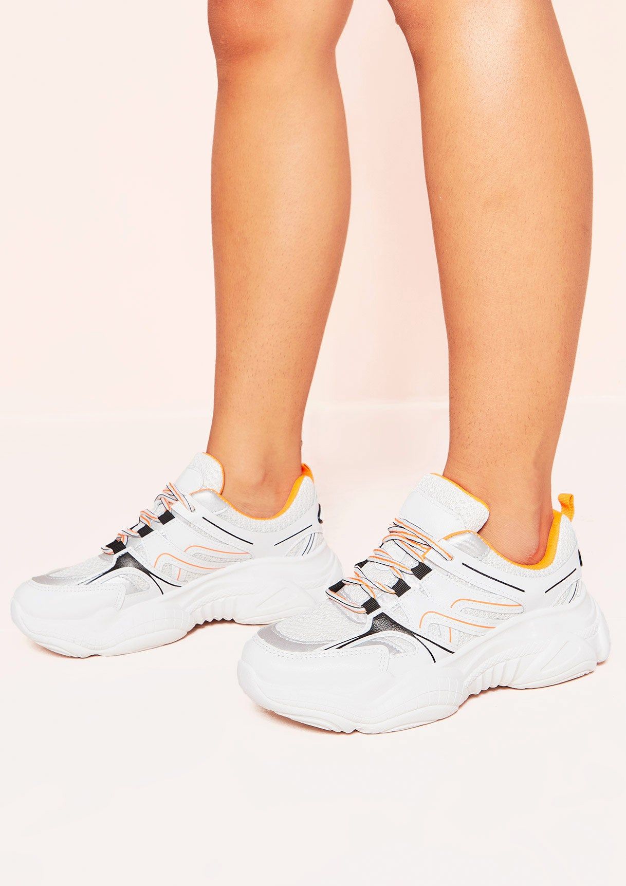 Willa White Orange Panel Chunky Trainers sold by Missy Empire