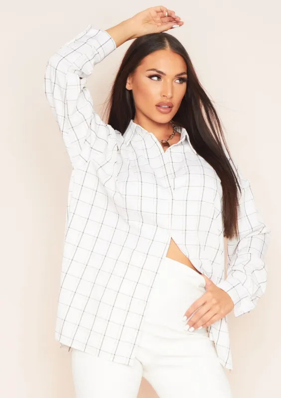 Teresa White Longline Checked Oversized Shirt sold by Missy Empire