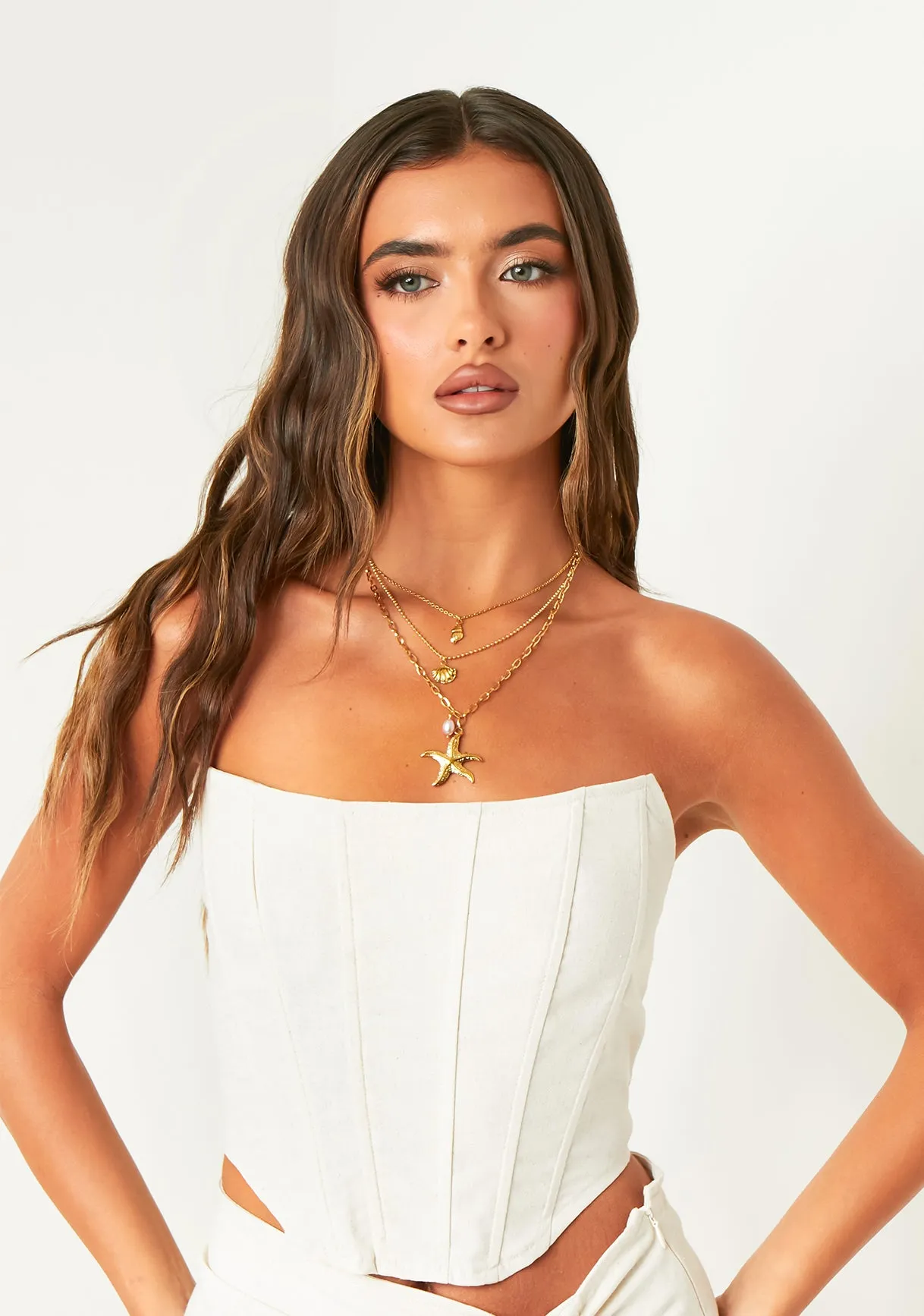 Tiffany Gold Shell Starfish Pendant Layered Necklace sold by Missy Empire