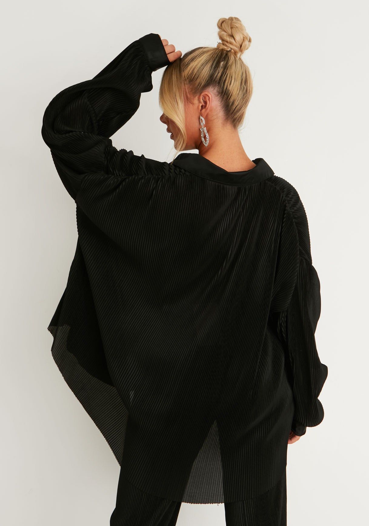 Javana Black Plisse Oversized Shirt sold by Missy Empire product image thumbnail 3