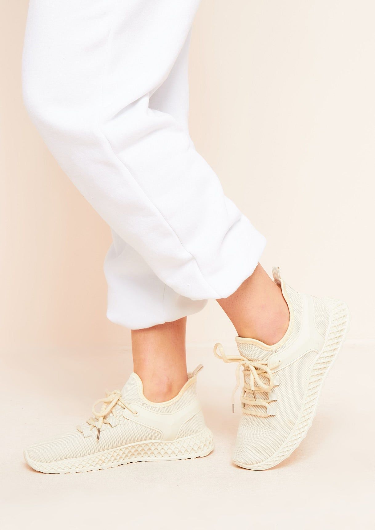 Rina Beige Knitted Sport Trainers sold by Missy Empire product image thumbnail 3