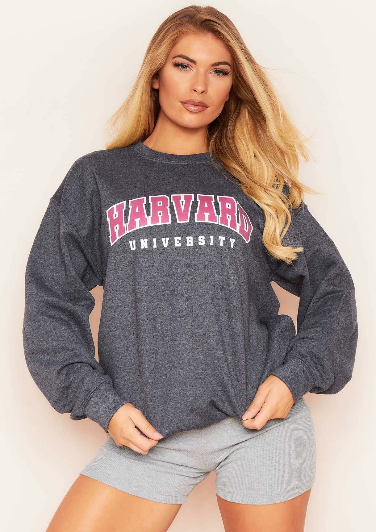 Hazel Charcoal Harvard Slogan Oversized Sweatshirt sold by Missy Empire product image thumbnail 2