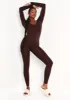 Amelia Chocolate Seamless Long Sleeve Plunge Jumpsuit sold by Missy Empire