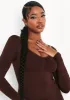 Amelia Chocolate Seamless Long Sleeve Plunge Jumpsuit sold by Missy Empire