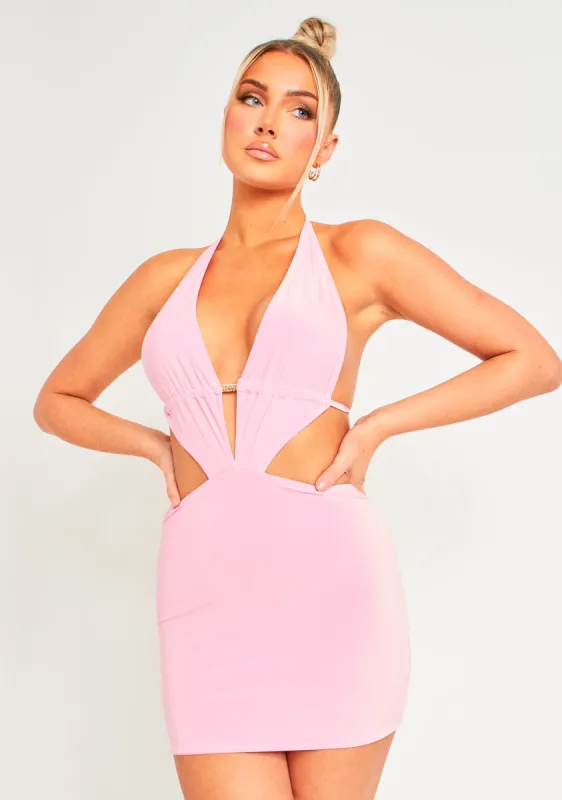 Emmy Pink Slinky Cut Out Missy Mini Dress sold by Missy Empire