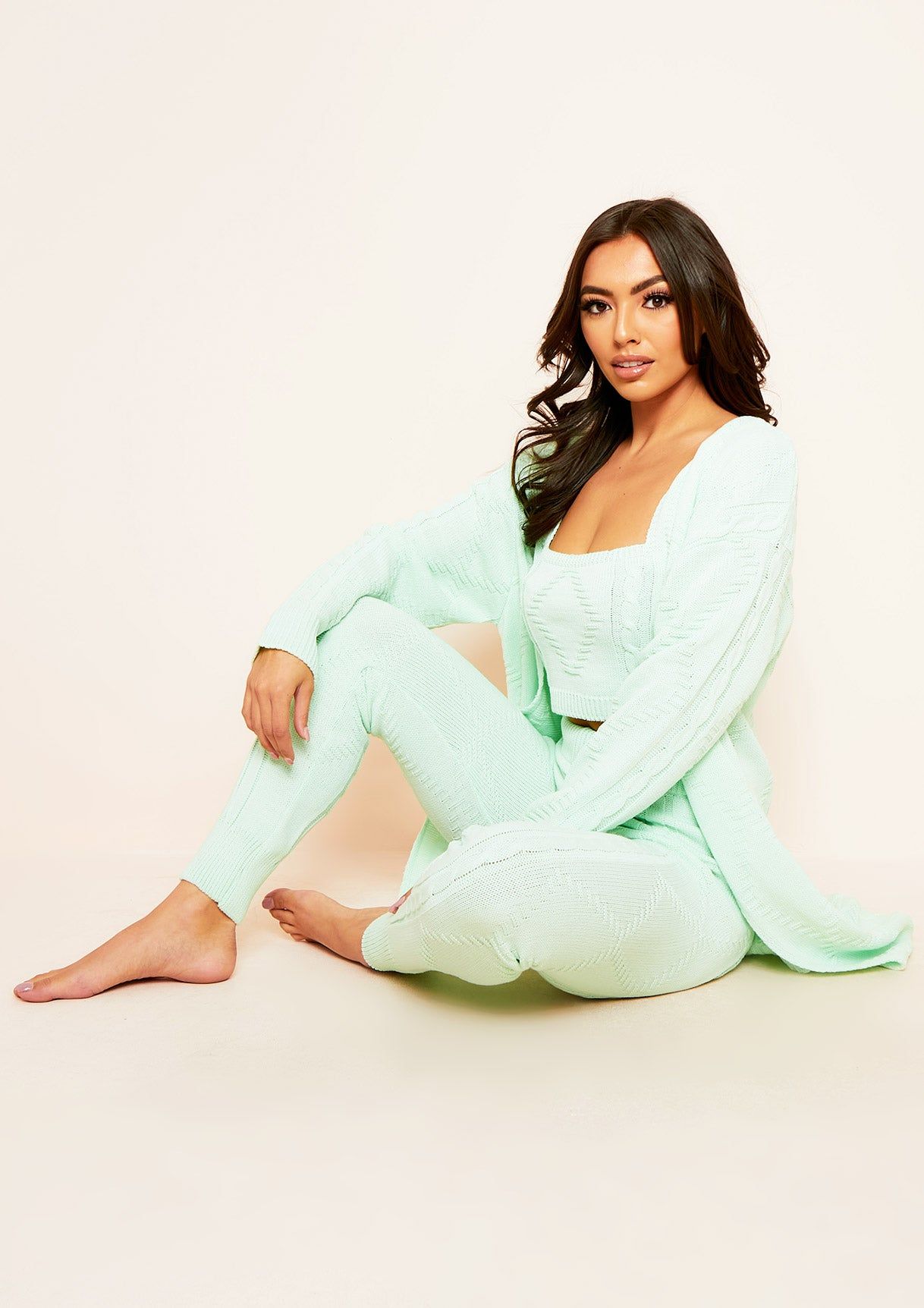 Rocha Mint Cable Knitted Long Oversized Cardigan sold by Missy Empire