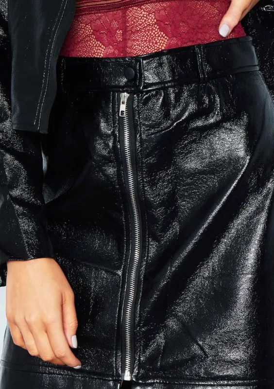 Ronja Black Vinyl Zip Front Mini Skirt sold by Missy Empire