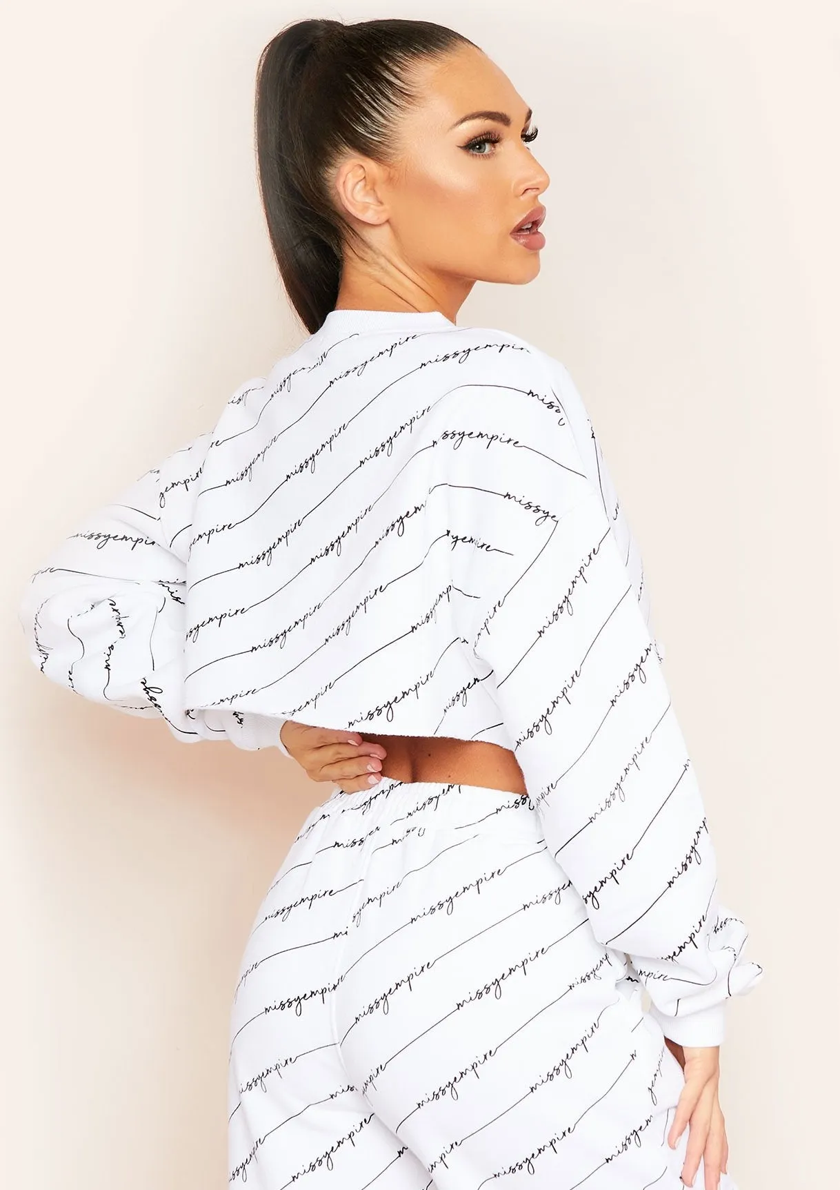 Sienna White Missy Empire Handwriting Branded Cropped Sweater sold by Missy Empire product image thumbnail 2
