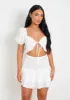 Crystal White Woven Shirred Back Tie Front Crop Top sold by Missy Empire