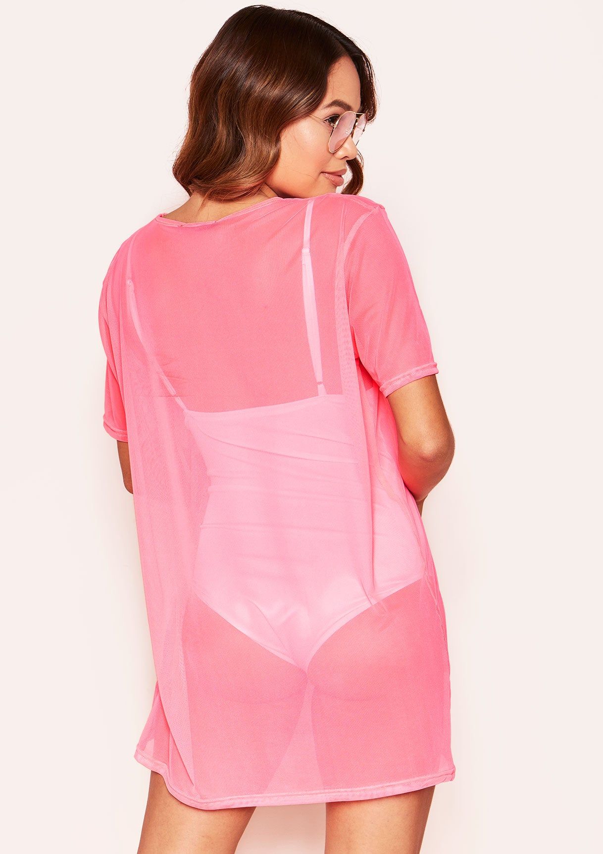 Ember Neon Pink Mesh Oversized T-Shirt Dress sold by Missy Empire product image thumbnail 3