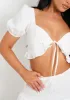 Crystal White Woven Shirred Back Tie Front Crop Top sold by Missy Empire