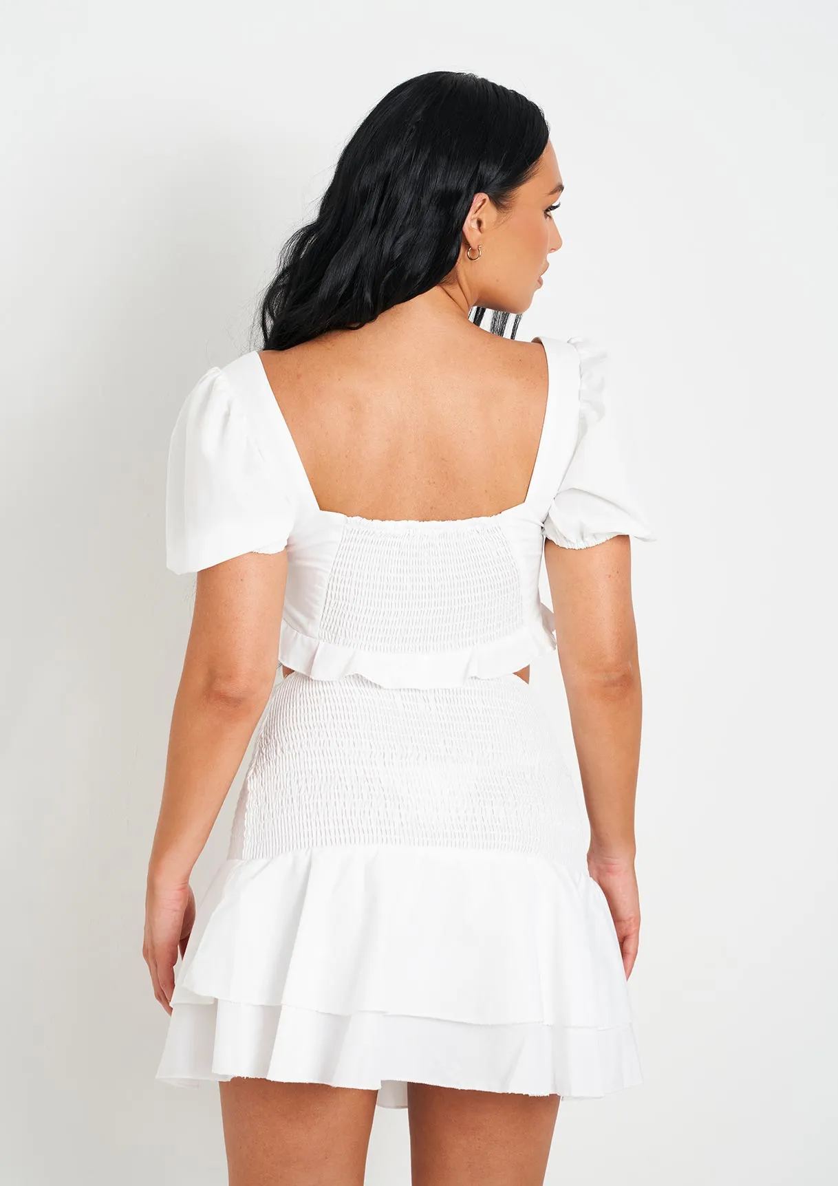 Crystal White Woven Shirred Back Tie Front Crop Top sold by Missy Empire product image thumbnail 3