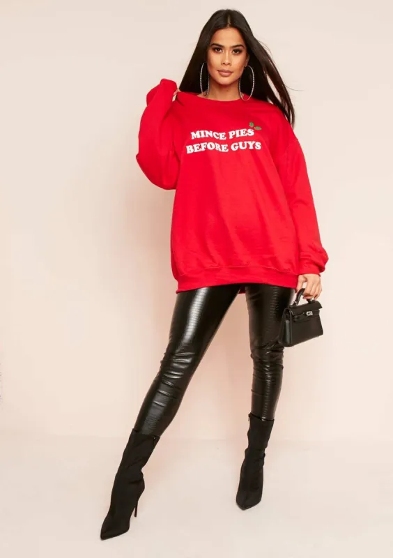 Lissy Red 'Mince Pies Before Guys' Christmas Slogan Sweatshirt sold by Missy Empire