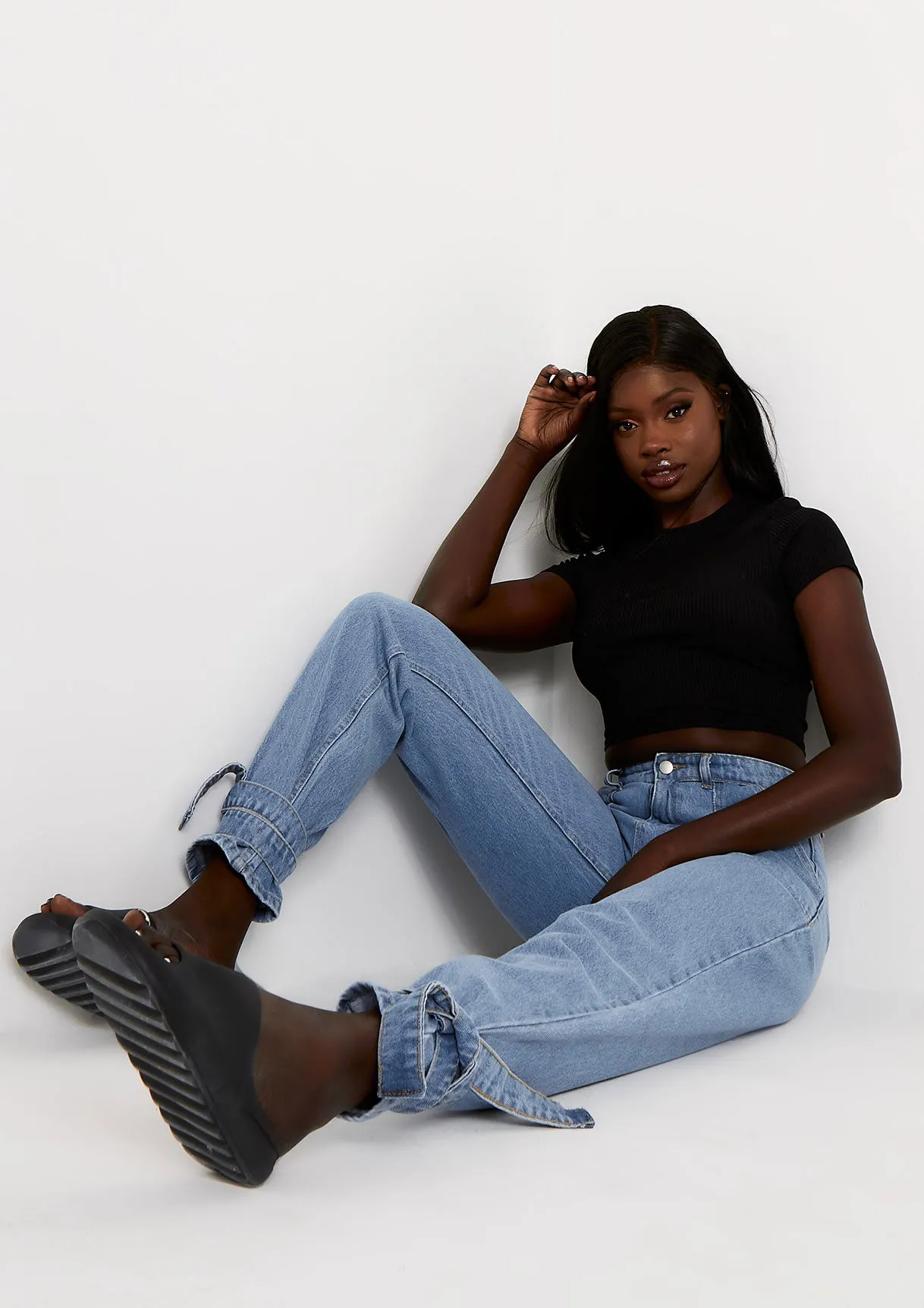 Nina Black Ribbed Short Sleeve Cropped Tee sold by Missy Empire product image thumbnail 5