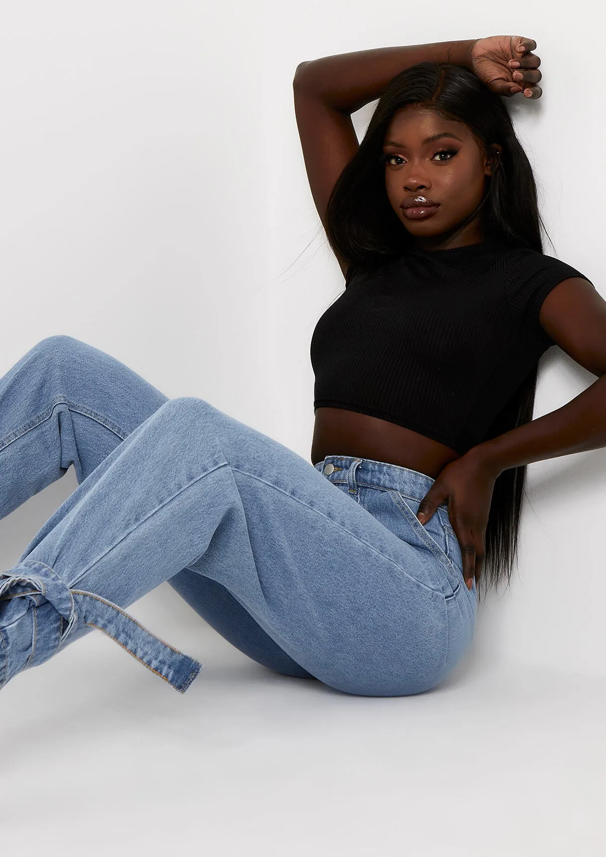 Nina Black Ribbed Short Sleeve Cropped Tee sold by Missy Empire product image thumbnail 3