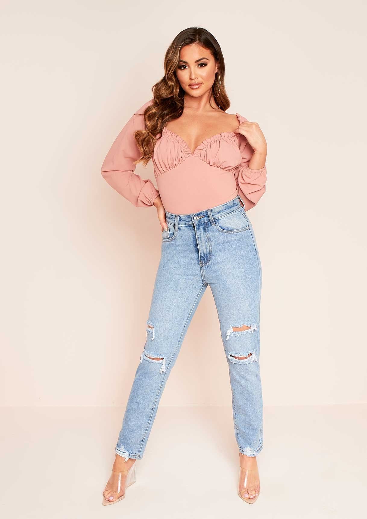 Grace Pink Off The Shoulder Bodysuit sold by Missy Empire product image thumbnail 6