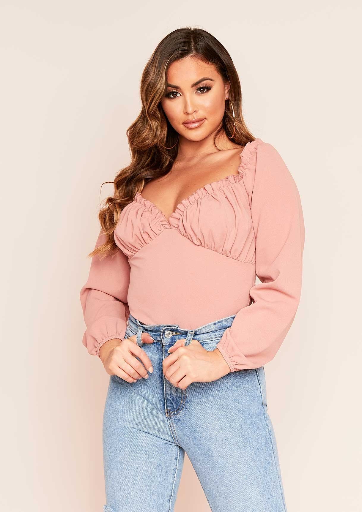 Grace Pink Off The Shoulder Bodysuit sold by Missy Empire