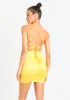 Aisha Bright Yellow Cowl Lace Up Back Mini Dress sold by Missy Empire