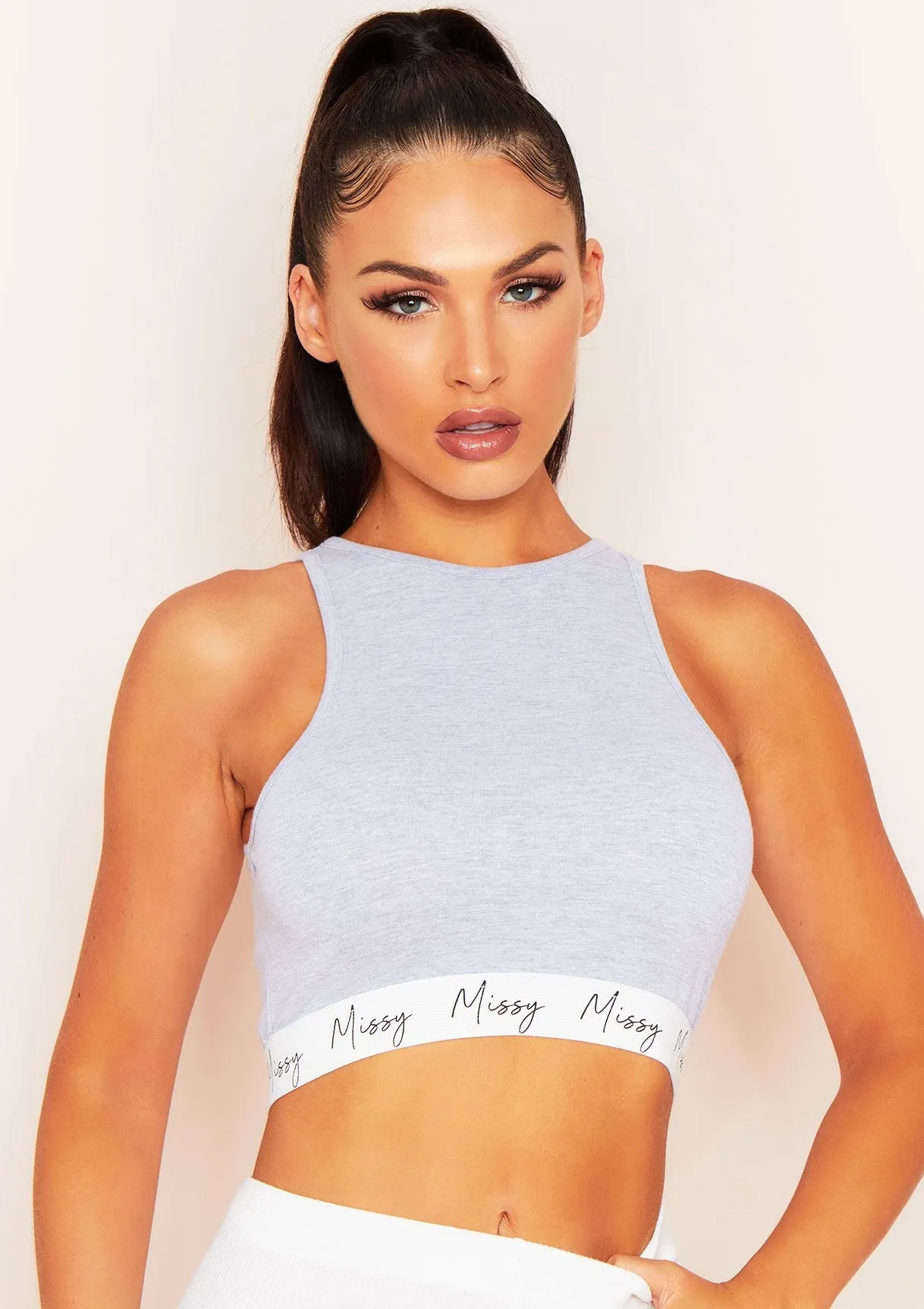 Brynn Grey Missy Branded Racer Crop Top sold by Missy Empire product image thumbnail 2