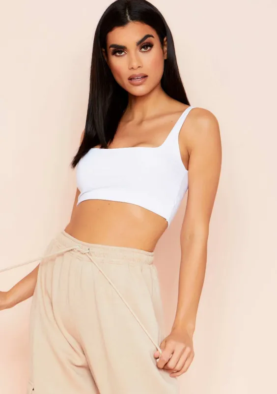 Evelyn White Slinky Square Neck Extreme Crop Top sold by Missy Empire