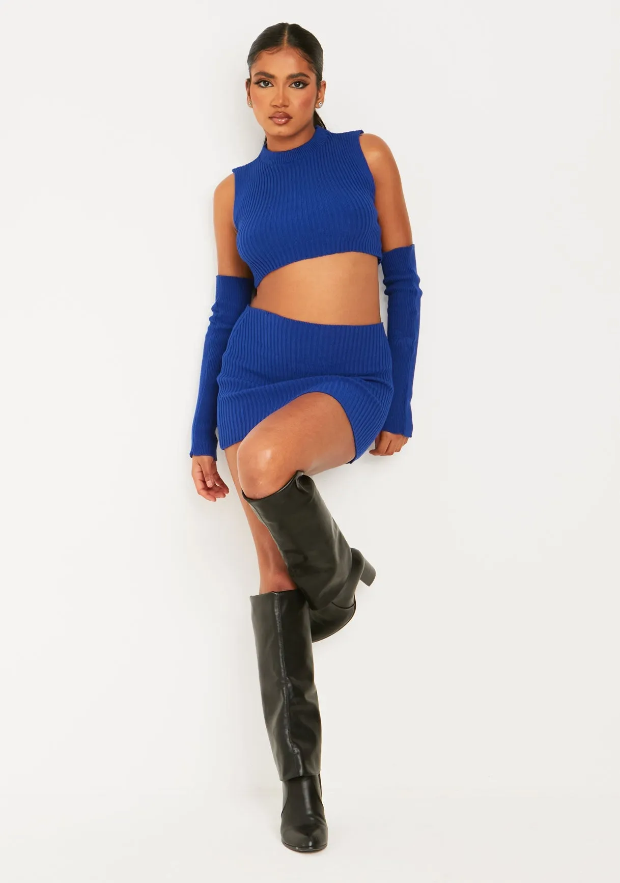 Jeni Blue Knitted Micro Mini Skirt sold by Missy Empire product image thumbnail 2