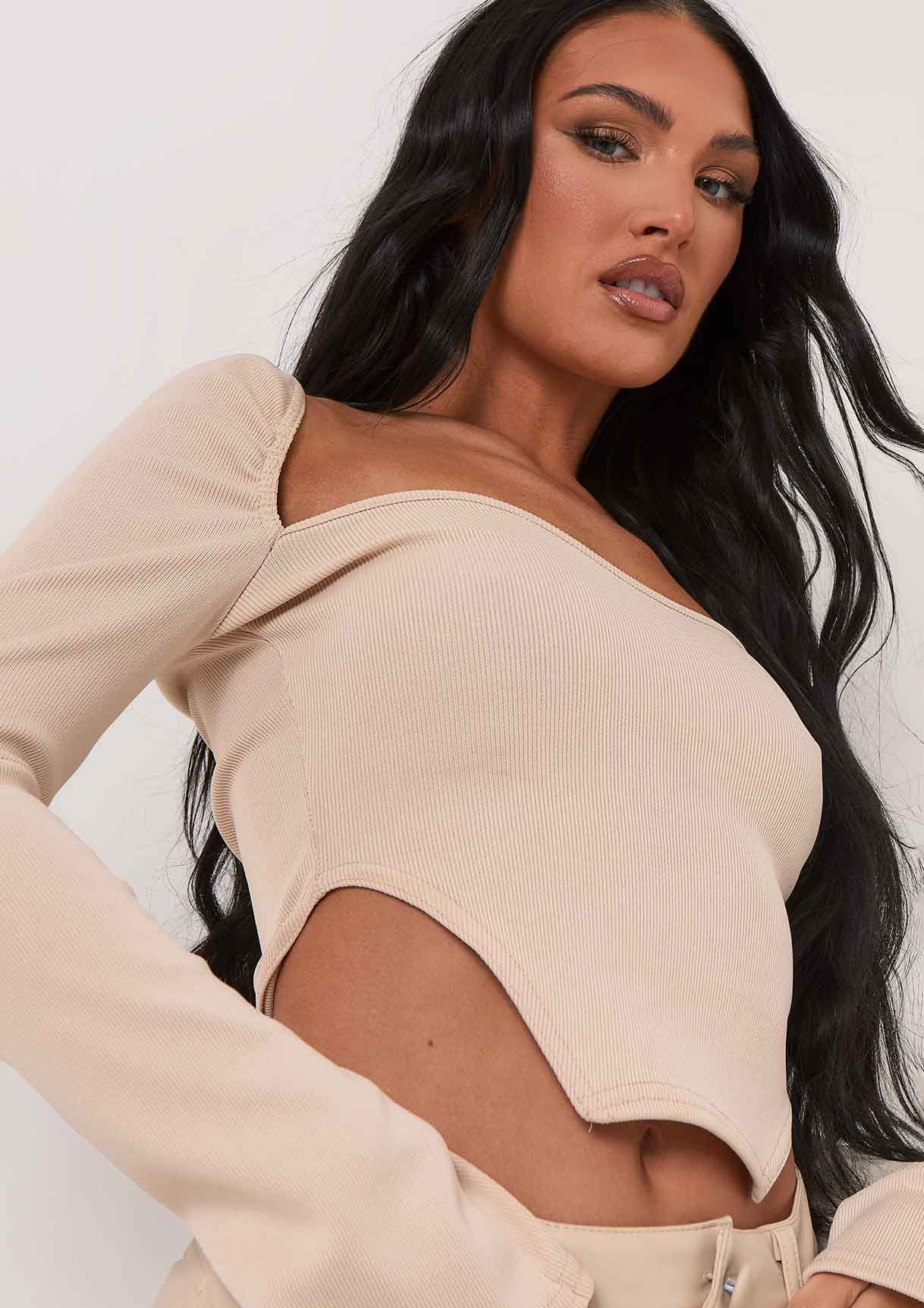 Jasmine Stone Ribbed Long Sleeve Corset Top sold by Missy Empire product image thumbnail 4